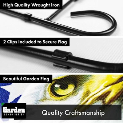 G128 - Combo Pack: Garden Flag Stand Black 36x16IN and Garden Flag God Bless America USA Flag with Eagle 12x18IN Image 2