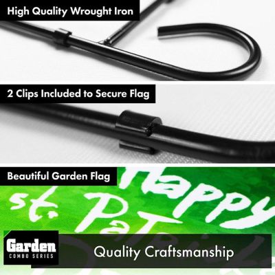 G128 - Combo Pack: Garden Flag Stand Black 36x16IN and Garden Flag Happy St. Patrick's Day Leprechaun Hat 12x18IN Image 2