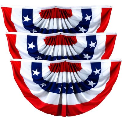 G128 - USA Pleated Fan Flag Bunting 1.5x3FT 3 Pack Printed Polyester Image 1