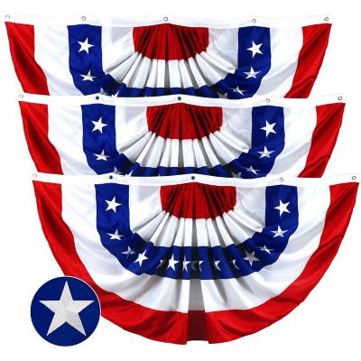 G128 - USA Pleated Fan Flag Bunting 5x10FT 3 Pack Embroidered Polyester Image 1