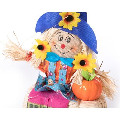 Gardenised Outdoor Fall Decor Halloween Scarecrow for Garden Ornament Sitting on Hay Bale, Straw Multicolor, Set of 3, 12 in. Image 3