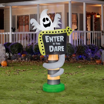 Gemmy Airblown Ghost Trick or Treat Sign  8 ft Tall  white Image 1