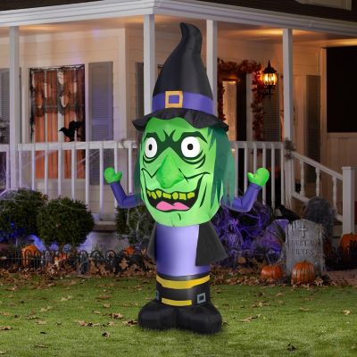 Gemmy Airblown Inflatable Stumpy Head Witch  7 ft Tall  green Image 1