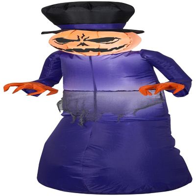 Gemmy Airblown Pumpkin Reaper with Top Hat  5 ft Tall  Purple Image 1