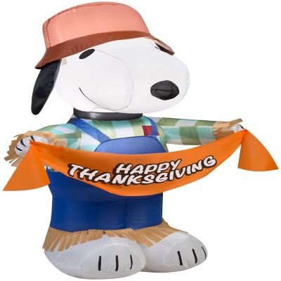 Gemmy Airblown Snoopy as Scarecrow Peanuts  3.5 ft Tall  white Image 1