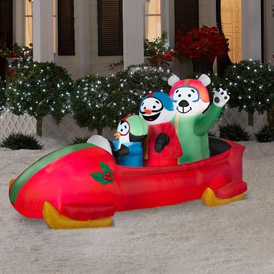 Gemmy Animated Christmas Airblown Inflatable Penguin with Snowman on Bobsled  3.5 ft Tall Image 1