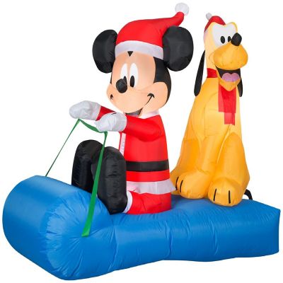 Gemmy Christmas Airblown Inflatable Inflatable Mickey Mouse and Pluto Sledding Scene  4.5 ft Tall Image 1