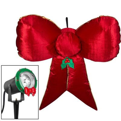 Gemmy Christmas Airblown Inflatable Mixed Media Hanging Velvet Bow Red/Gold with External Spotlight Image 1