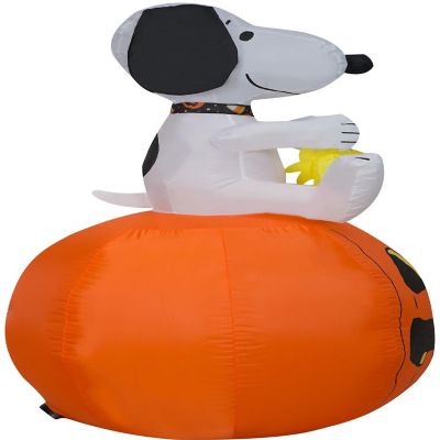 Gemmy Christmas Airblown Inflatable Snoopy with Halloween Collar and Woodstock on Pumpkin  3.5 ft Tall Image 2