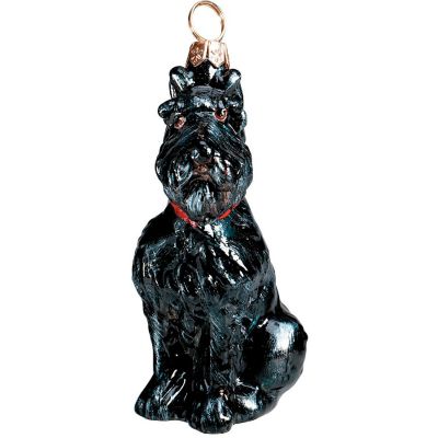 German Schnauzer Black Sitting Dog Glass Polish Christmas Ornament Decoration Image 1