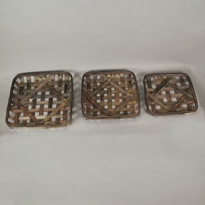 Gerson Square Woven Chipwood Tobacco Basket Tray Decorative Serving Display Set of 3 Image 1