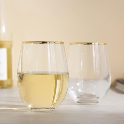 Gilded Stemless Wine Glass Set Image 1