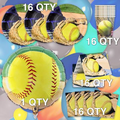 Girl&#8217;s Fastpitch Softball Party for 16 guests! Includes 16 ea. 9in. Lg. Plates, Lunch Napkins, 12oz. Cups & Invitations & an 18in. Mylar Balloon. by Havercamp Image 1