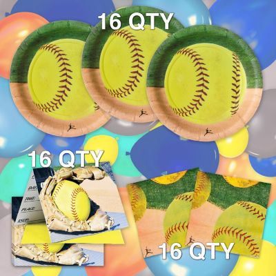 Girl&#8217;s Fastpitch Softball Party for 16 guests! Includes 16 ea. Side Plates, Beverage Napkins & Party Invitations in Authentic Softball Graphics. by Havercamp Image 1