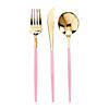 Gold with Pink Handle Moderno Disposable Plastic Cutlery Set - Spoons, Forks and Knives (40 Guests) Image 1