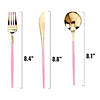 Gold with Pink Handle Moderno Disposable Plastic Cutlery Set - Spoons, Forks and Knives (40 Guests) Image 1