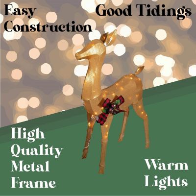 Good Tidings Shiny Gold Doe Deer Christmas Decoration Figurine Statue, 40 Inches Image 3
