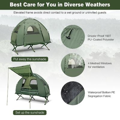 Goplus 1-Person Compact Portable Pop-Up Tent/Camping Cot w/ Air Mattress & Sleeping Bag Image 3