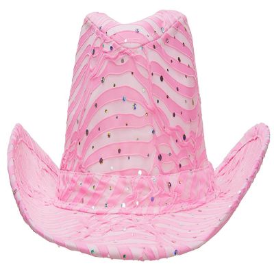 Gravity Trading Glitter Sequin Trim Cowboy Hat, Light Pink Image 3
