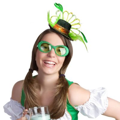 Green Top Hat Headband - St Patricks Day Irish Green Mini Hat Dress Up Hair Costume Accessories Head Band for Women and Children Image 2