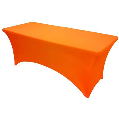 GW Linens Neon Orange 6' ft. Open Back Spandex Fitted Stretch Tablecloth Table Cover Image 1