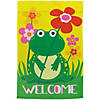 Happy Frog "Welcome" Floral Outdoor Garden Flag 18" x 12.5" Image 1