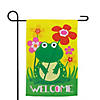 Happy Frog "Welcome" Floral Outdoor Garden Flag 18" x 12.5" Image 1