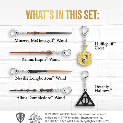 Harry Potter Wand Keychain 6pk Hufflepuff Crest Deathly Hallows Remus Neville Set PMI International Image 1