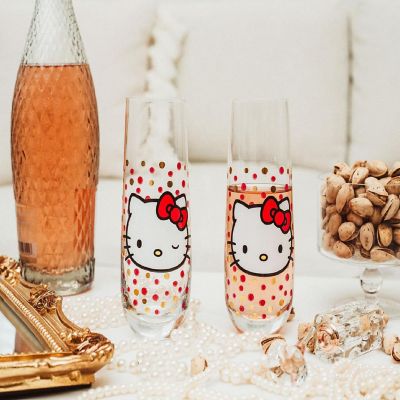 Hello Kitty Polka Dot Portrait 9-Ounce Stemless Fluted Glassware  Set of 2 Image 1