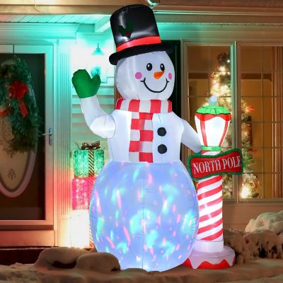 HOMCOM 8ft Christmas Inflatable Snowman North Pole Sign Outdoor Blow Up Yard Decoration Image 2