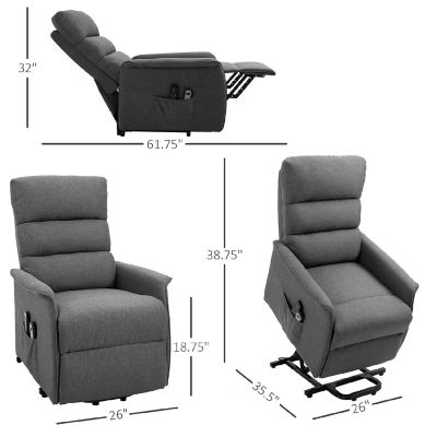 HOMCOM Power Lift Assist Recliner Chair for Elderly Remote Control Linen Fabric Upholstery Grey Image 2