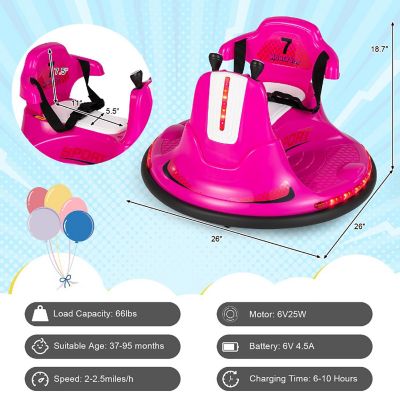 Honeyjoy 12V Bumper Car for Kids Toddlers Electric Ride On Car Vehicle with 360&#176; Spin Pink Image 3