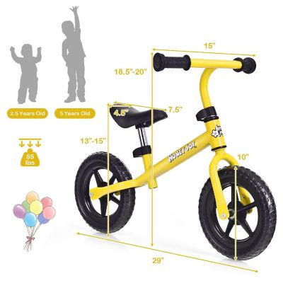 HoneyJoy Balance Bike No Pedal w/Adjustable Handlebar & Seat Yellow Image 2
