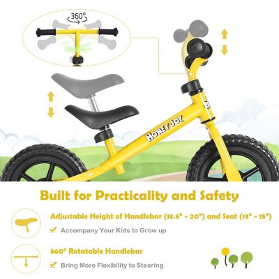 HoneyJoy Balance Bike No Pedal w/Adjustable Handlebar & Seat Yellow Image 3