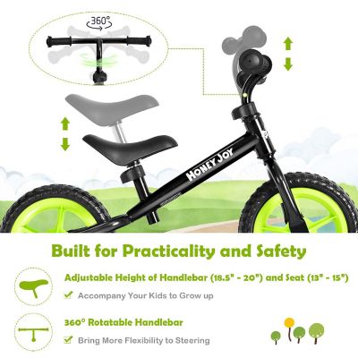 HoneyJoy Kids Balance Bike No Pedal w/ Adjustable Handlebar & Seat Black Image 3
