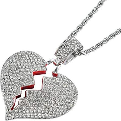 Ice City 22 Inches Stainless Steel Rope Chain Broken Heart Necklace in Silver and Rose Gold Image 1