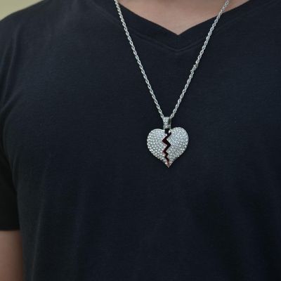 Ice City 22 Inches Stainless Steel Rope Chain Broken Heart Necklace in Silver and Rose Gold Image 3