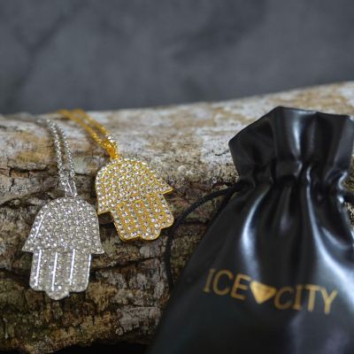 Ice City Iced Hamsa Hand Pendant with Cubic Zirconia and Necklace for Men in Gold and Silver Image 3
