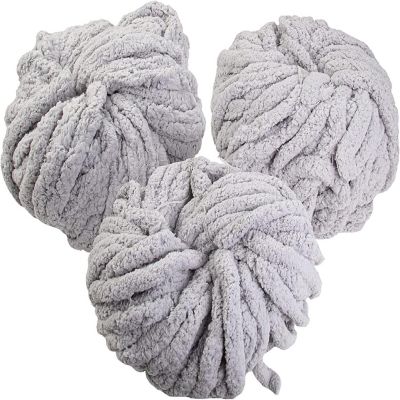 iDIY Chunky Yarn 3 Pack (24 Yards Each Skein) - Light Grey - Fluffy Chenille Yarn Perfect for Soft Throw and Baby Blankets, Arm Knitting, Crocheting and DIY Cra Image 1