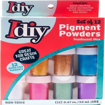 iDIY Pearl Pigment Powder (Set of 12 Mica Colors) - 6g per Bottle - Extra Fine - Great for Epoxy Resin, Dye Colorant, Candle Making, Slime, Paintings, School Pr Image 1