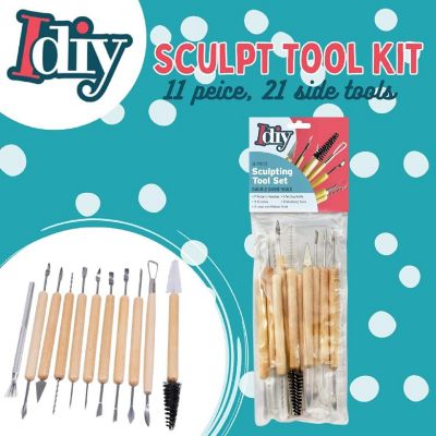 iDIY Pottery Tool Kit -11pc- 21-Tool Beginner's Clay Sculpting Set, Clay, Wood Carving, Ceramic Art Craft Project Accessories, Great Activity for all ages Image 1