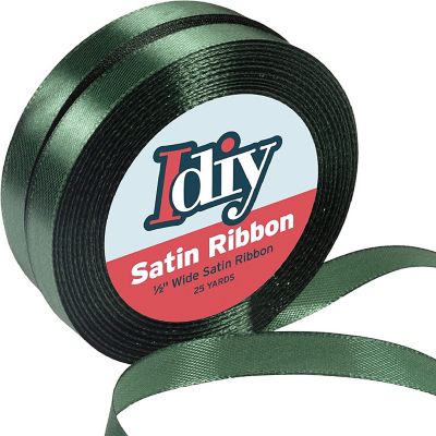 iDIY Satin Ribbon (1/2", 50 Yards) No Wire, DIYs, Gift Baskets, Wedding Decor, Sewing Projects, Hair Bows, Floral, Baby Showers, Holiday Wreath (Forest Green) Image 1