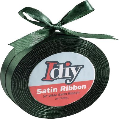 iDIY Satin Ribbon (1/2", 50 Yards) No Wire, DIYs, Gift Baskets, Wedding Decor, Sewing Projects, Hair Bows, Floral, Baby Showers, Holiday Wreath (Forest Green) Image 1