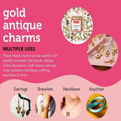 Incraftables 100pcs Gold Antique Charms for Jewelry Making w/ 15pcs Clasps & Rings. Antique Metal Designer Charm for DIY Bracelets Necklaces Image 2