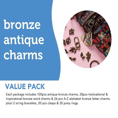 Incraftables 166pcs Bronze Charms Set w/ 120pcs Antique Charms 20pcs Word Charms 26pcs A-Z Letter Charm for Jewelry Making. Image 3