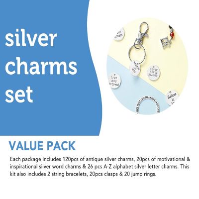 Incraftables 166pcs Silver Charms Set w/ 120pcs Antique Charms, 20pcs Word Charms, 26pcs A-Z Letter Charm for Jewelry Making. DIY Making Kit Image 3
