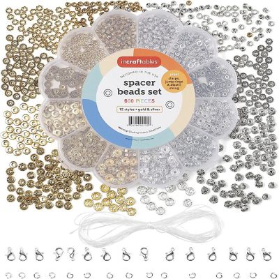 Incraftables 600pcs Spacer Beads for Bracelets Making (12 Gold & Silver Styles). Best Rondelle Spacer Beads for Jewelry Making Kit Image 1