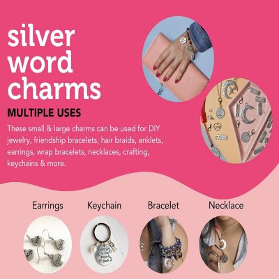 Incraftables 60pcs Silver Word Charms 15pcs Clasps & Rings. Motivational, Inspirational Silver Charms for DIY Craft, Bangle & Jewelry Making Image 2
