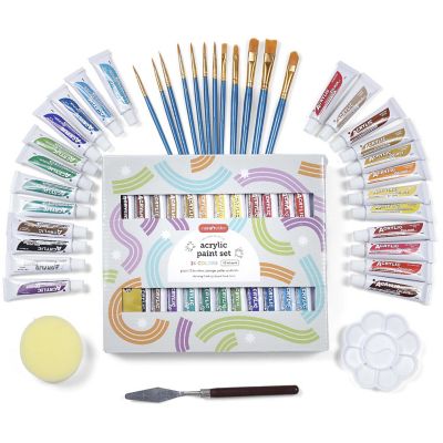 Incraftables Acrylic Paint Set for Adults & Kids. 24 Colors Acrylic Paints for Canvas Painting with 12 Brushes, Sponge, Pallet & Craft Knife Non-Toxic Art Paint Image 1