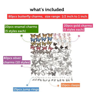 Incraftables Butterfly Charms Pendants for DIY Jewelry Bracelets Earring Keychain Necklace Making. Assorted Pendant Charm 80pcs (20 Styles) Image 1